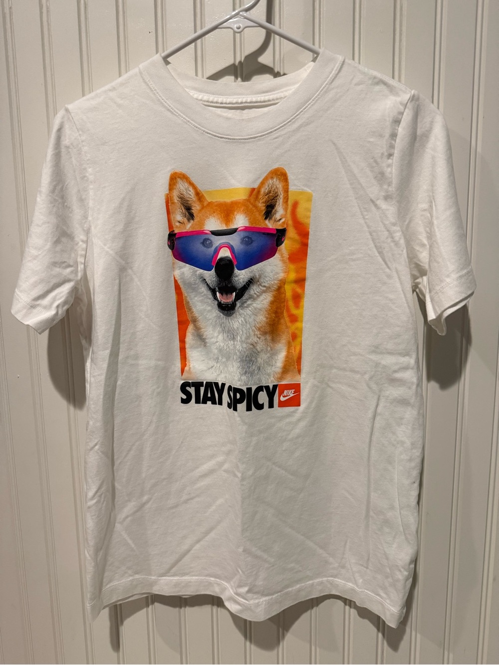 Nike White Kids Graphic Tee with Colorful Dog Print